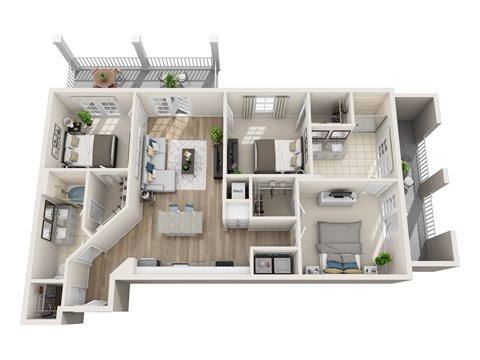 Floor plan for 3 beds, 2 baths, 1199 sqft